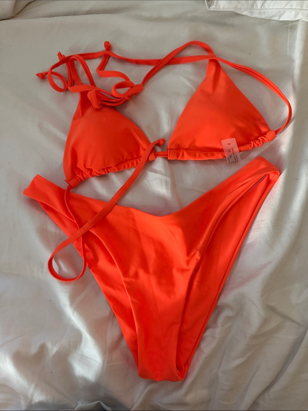 Neon Orange Triangle String Bikini Set
